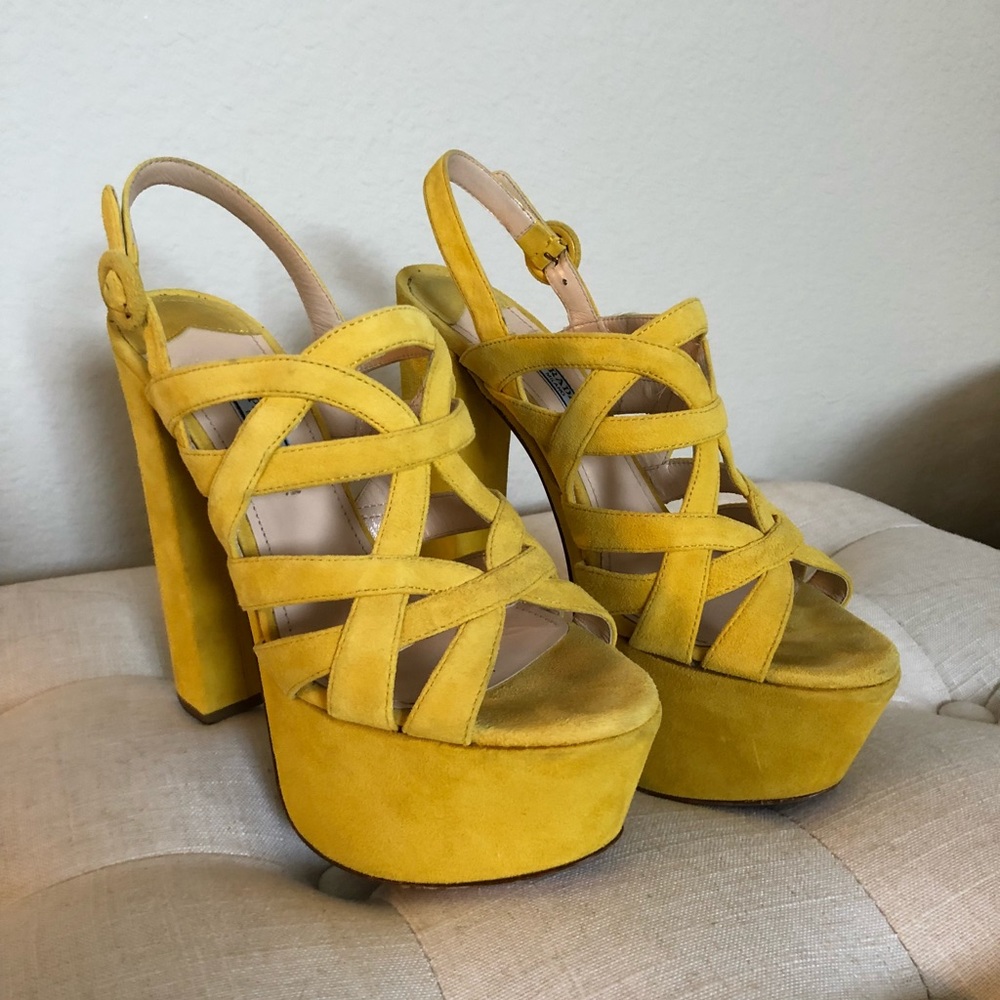 Prada Yellow Suede Platform Heels